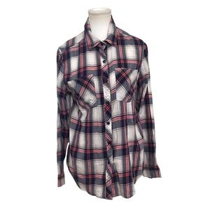 Confess Plaid Flannel Button Down Shirt Size M Navy Pink‎ White Grunge Casual